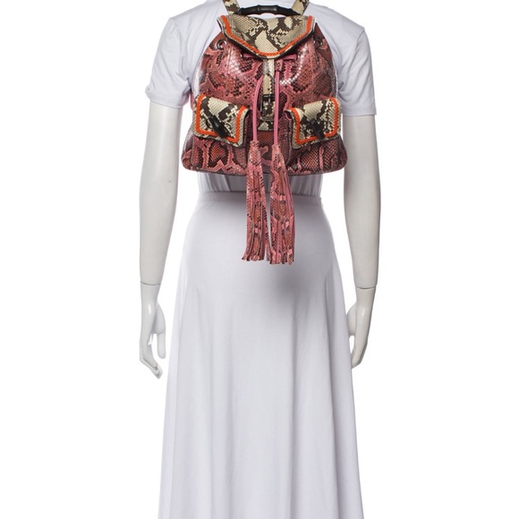 🐍GUCCI PYTHON BACKPACK NWT BAMBOO HANDLE ! PINK and TAN PYTHON w/ Orange trim! - Picture 5 of 8